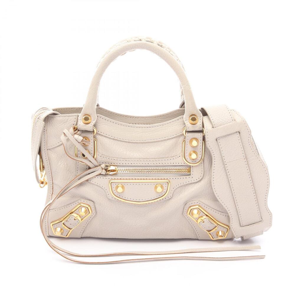Balenciaga Metallic City Handbag Leather Beige
